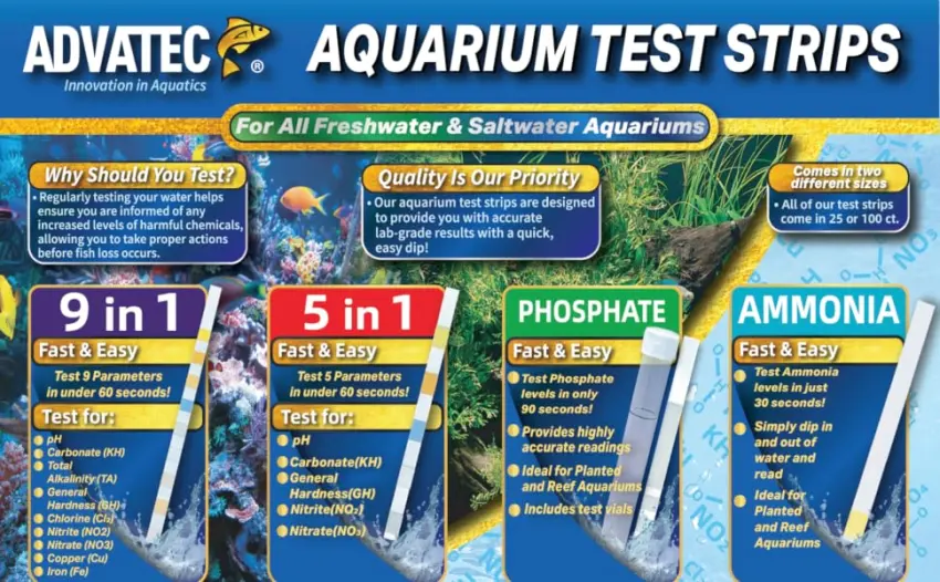 Ammonia Aquarium Test Strips - for Fresh/Salt Water Aquariums, Lab Grade, for Professional Or Home Use - Fast & Accurate Results! (100 Count) - Banner
