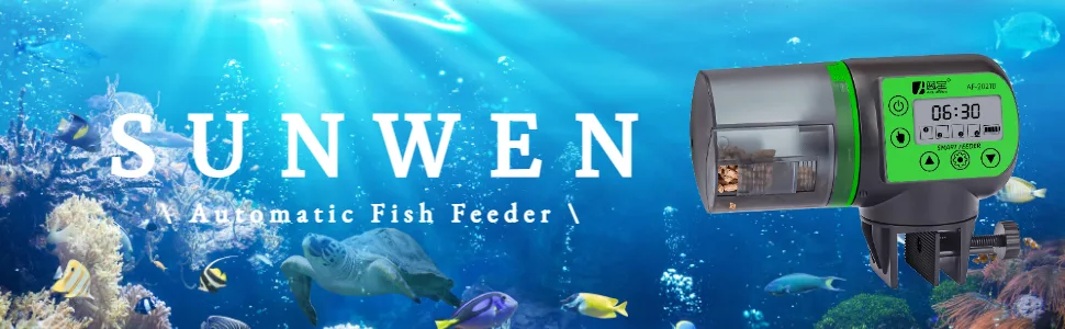 SUNWEN Automatic Fish Feeder with 2 Timer Dispensers, Auto Fish Food Feeder for Aquarium or Fish Tank, for Vacation or Holidays 7oz with LED screen - fish feeder