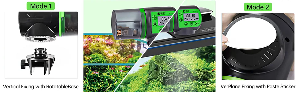 SUNWEN Automatic Fish Feeder with 2 Timer Dispensers, Auto Fish Food Feeder for Aquarium or Fish Tank, for Vacation or Holidays 7oz with LED screen - fish feeder