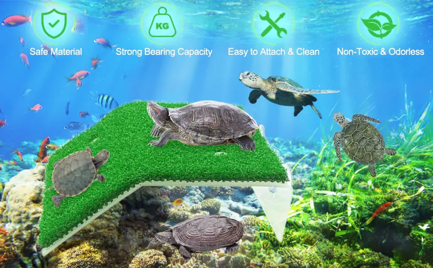 Keedolla Turtle Resting Basking Platform Grass Turtle Ramp for Aquarium, Tortoise Resting Terraces Grass Animal Reptile Pier Green Large - product information 2