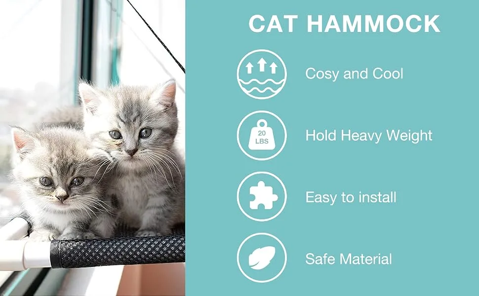 Tempcore Cat Window Perch, Cat Window Perch for Large Cats, Cat hammocks for Indoor Cats, 4 Suction Cups Carry 20 Pound, Breathable Mesh, 360 Degree Sunbathing and Landscape Medium - product information 2