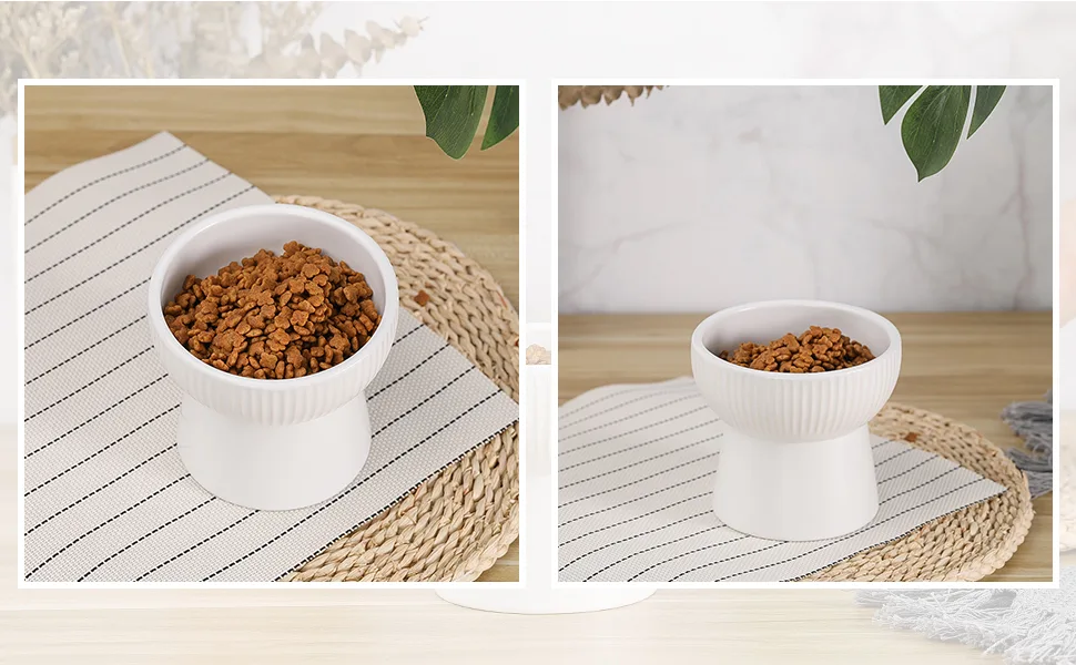 Ceramic Raised Cat Bowls, Elevated Food or Water Bowls, Stress Free, Backflow Prevention, Dishwasher and Microwave Safe, Lead & Cadmium Free style 1 White - product information 2