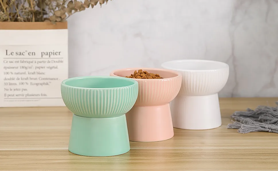 Ceramic Raised Cat Bowls, Elevated Food or Water Bowls, Stress Free, Backflow Prevention, Dishwasher and Microwave Safe, Lead & Cadmium Free style 1 White - product information 4