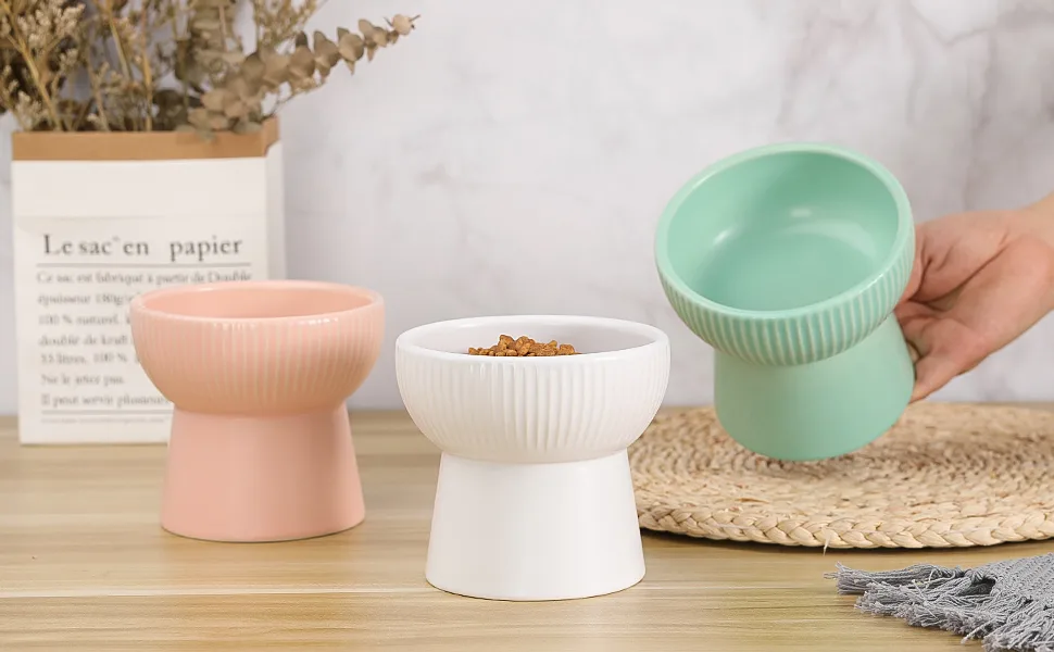 Ceramic Raised Cat Bowls, Elevated Food or Water Bowls, Stress Free, Backflow Prevention, Dishwasher and Microwave Safe, Lead & Cadmium Free style 1 White - product information 5