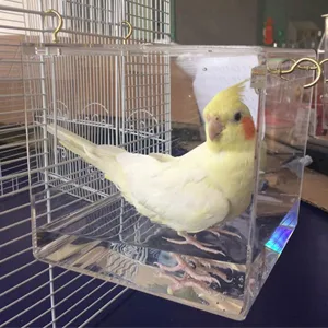Tfwadmx Bird Bathtub for Cage Parrot Bath Shower Box Bowl No-Leakage Design with Hooks for Small Bird Parrot Myna Budgie Lovebird - bird bath for cage