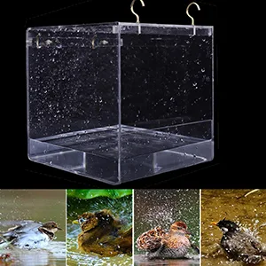 Tfwadmx Bird Bathtub for Cage Parrot Bath Shower Box Bowl No-Leakage Design with Hooks for Small Bird Parrot Myna Budgie Lovebird - bird bath for cage
