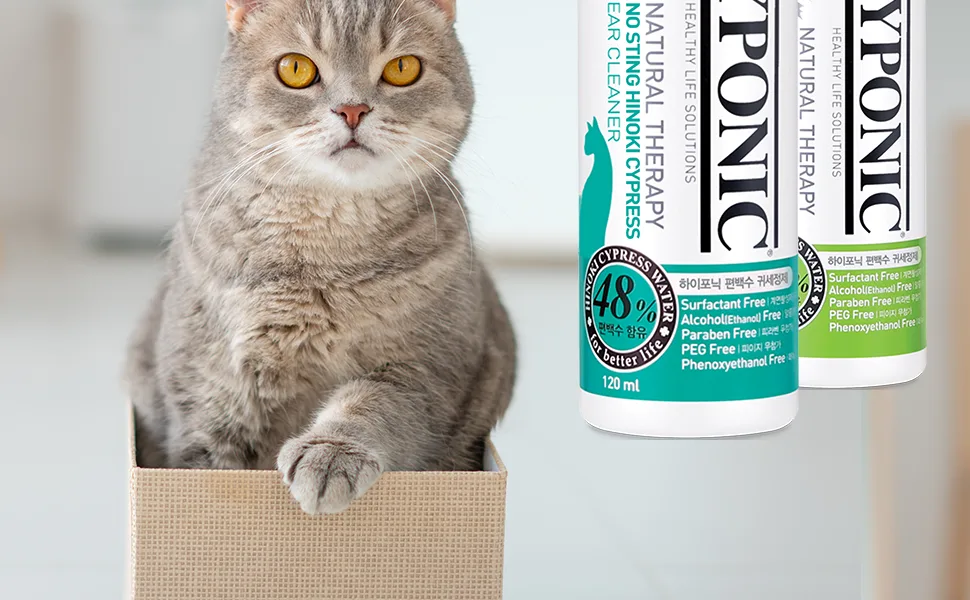 HYPONIC Premium No-Sting Hinoki Cypress Ear Cleaner (for All Cats 4.06 oz) - Cat Ear Cleaning Solution, Cleans and Removes Odors - Ear cleaner