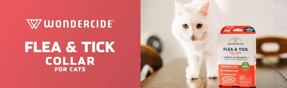 Wondercide - Flea and Tick Cat Collar - Flea, Tick, and Mosquito Repellent, Prevention for Cats - with Natural Essential Oils - Pet and Family Safe - Up to 4 Months Protection - repels fleas and ticks