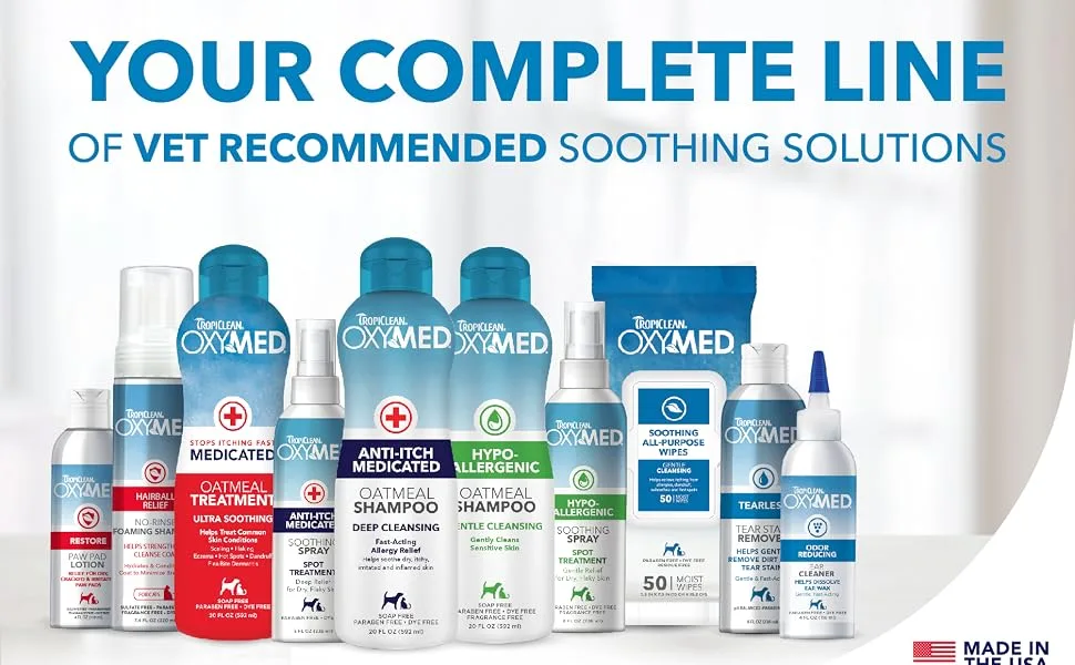 TropiClean Oxymed Medicated Anti Itch and Skin Recovery Solutions Medicated Shampoo - Complete Line