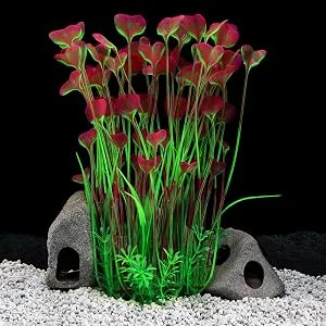 QUMY Large Aquarium Plants Artificial Plastic Fish Tank Plants Decoration Ornament for Fish A-red 15.7 Inches - product information 4