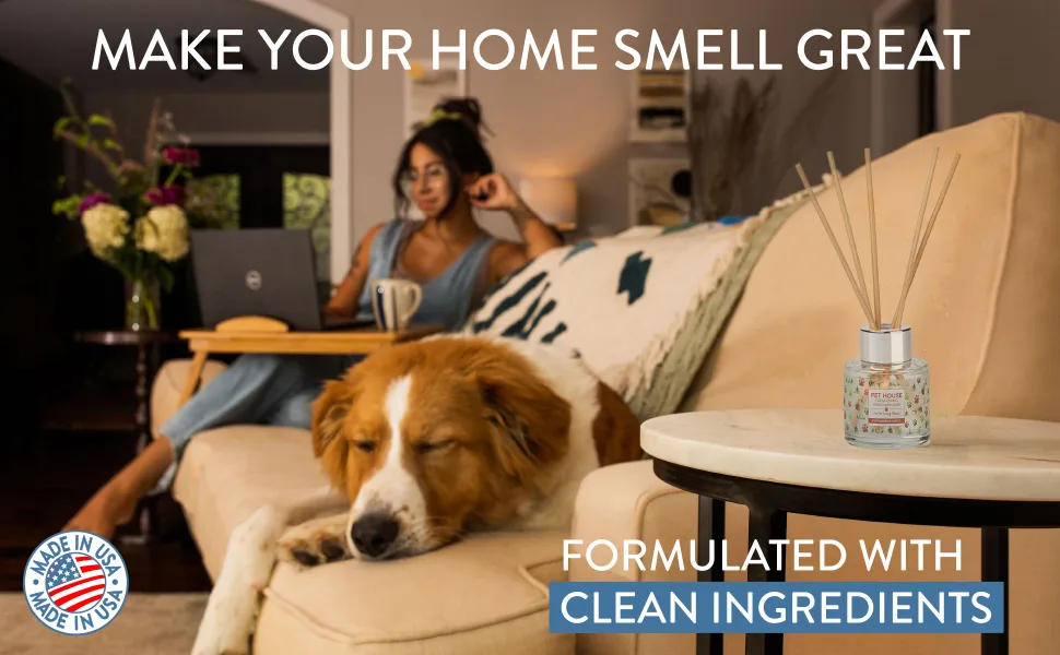 One Fur All, Pet House Reed Diffuser - Long Lasting Pet Odor Oil Diffuser - Non-Toxic Eco-Friendly Reed Diffuser Set & Diffuser Sticks - Air Freshening Scented Diffuser for Home (Fresh Citrus) - Reed Diffuser Top Image