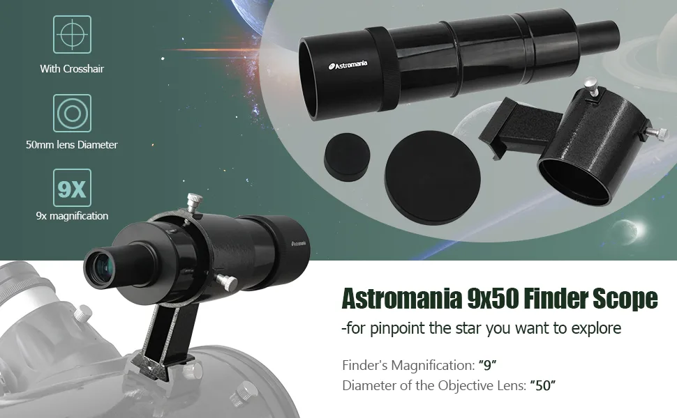 Astromania 9x50 Finder Scope, Black  Multi-Coated Altazimuth Mount - product information 1