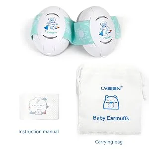 Baby Ear Muffs Noise Blocking for Infants with Elastic Headband,Hearing Protection Earmuffs for Sleep, Travel By Lysian White - earmuffs