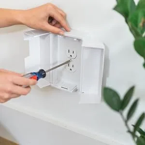 Outlet Cover Box for Child Safety (2 Pack) Duplex & Decorator Electrical Outlet Plates, Concealed Access Buttons, and Spacious Compartment - Jool Baby - install