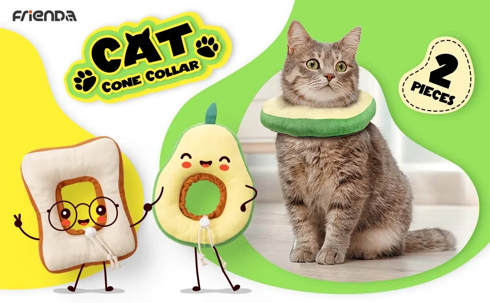 Frienda 2 Pieces Adjustable Cat E-Collar Cat Elizabeth Collar Cute Toast Neck Cone Collar Adjustable Cat Cone Collar with Soft Edge for Kitten and Cats - product information 1