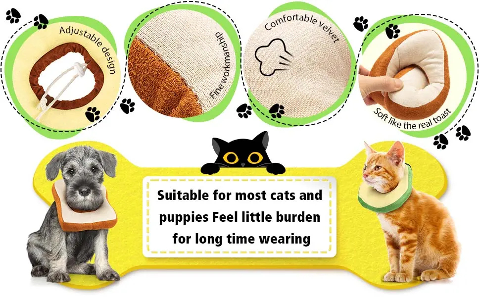 Frienda 2 Pieces Adjustable Cat E-Collar Cat Elizabeth Collar Cute Toast Neck Cone Collar Adjustable Cat Cone Collar with Soft Edge for Kitten and Cats - product information 2