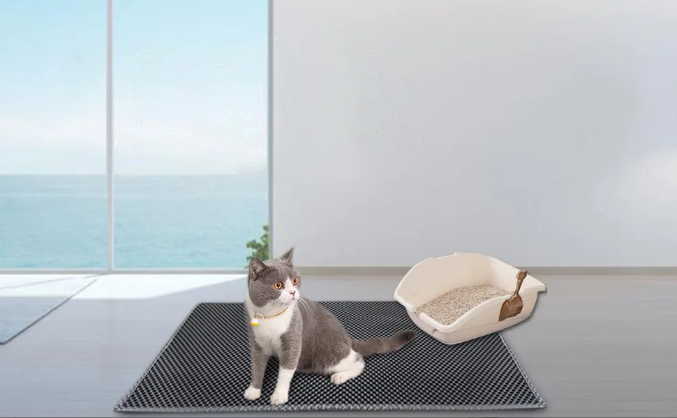 kaxionage Cat Litter Mat, Litter Box Mat,Honeycomb Double Layer Trapping Litter Mat Design,Waterproof Urine Proof Kitty Litter Mat,Easy Clean Scatter Control 15" X 24" 1Pack Grey - cat litter mat