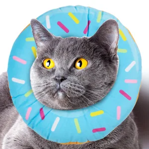Woiworco Adjustable Cat Recovery Collar, Cute Cat Donut Collar, Soft Cone Collars for Cat, Wound Healing Protective Cone After Surgery Elizabethan Collars for Kitten Pets Medium Blue - Cat Collars