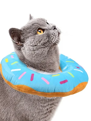 Woiworco Adjustable Cat Recovery Collar, Cute Cat Donut Collar, Soft Cone Collars for Cat, Wound Healing Protective Cone After Surgery Elizabethan Collars for Kitten Pets Medium Blue - Cat Collars