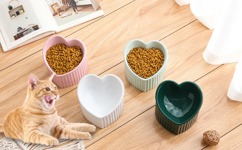 Ceramic Raised Cat Bowls, Tilted Elevated Food or Water Bowls , Stress Free, Backflow Prevention, Dishwasher and Microwave Safe, Lead & Cadmium Free Pink - product information 2