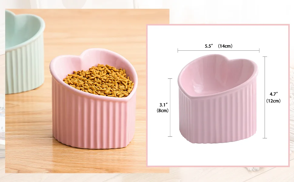 Ceramic Raised Cat Bowls, Tilted Elevated Food or Water Bowls , Stress Free, Backflow Prevention, Dishwasher and Microwave Safe, Lead & Cadmium Free Pink - product information 5