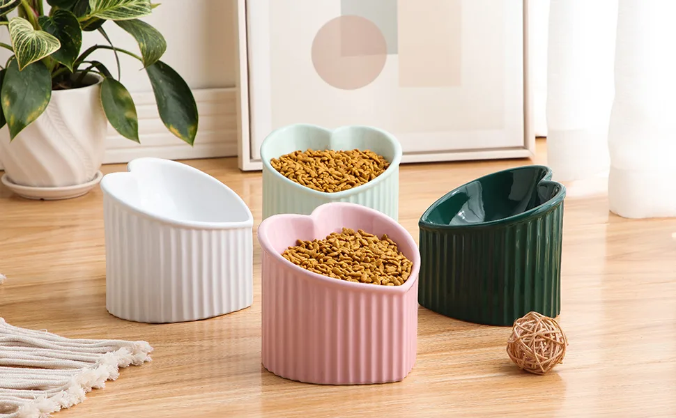 Ceramic Raised Cat Bowls, Tilted Elevated Food or Water Bowls , Stress Free, Backflow Prevention, Dishwasher and Microwave Safe, Lead & Cadmium Free Pink - product information 6