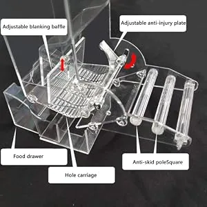 No Split Bird Seed Feeder for Cage,Parrot Automatic Foraging Systems Food Feeding Station with Perch,Heavty Acrylic,One-Step Moulding - adjustable blanking baffle updated