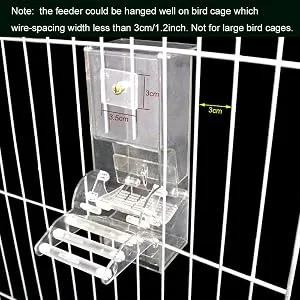 No Split Bird Seed Feeder for Cage,Parrot Automatic Foraging Systems Food Feeding Station with Perch,Heavty Acrylic,One-Step Moulding - guide the wire spacing size