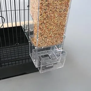 No Split Bird Seed Feeder for Cage,Parrot Automatic Foraging Systems Food Feeding Station with Perch,Heavty Acrylic,One-Step Moulding - No Split Bird Seed Feeder for Cage,Parrot Automatic Foraging Systems,No Mess Parakeet Feeder