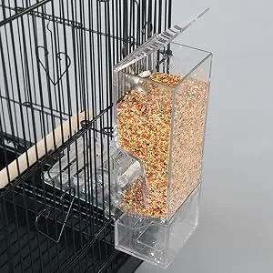 No Split Bird Seed Feeder for Cage,Parrot Automatic Foraging Systems Food Feeding Station with Perch,Heavty Acrylic,One-Step Moulding - No Split Bird Seed Feeder for Cage,Parrot Automatic Foraging Systems,No Mess Parakeet Feeder