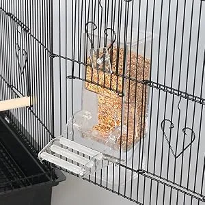 No Split Bird Seed Feeder for Cage,Parrot Automatic Foraging Systems Food Feeding Station with Perch,Heavty Acrylic,One-Step Moulding - No Split Bird Seed Feeder for Cage,Parrot Automatic Foraging Systems,No Mess Parakeet Feeder