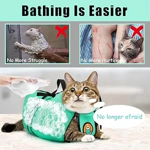 AWOOF Grooming Bag for Cats Adjustable Cat Bathing Bag Anti Scratch & Bite Polyester Soft Durable Mesh Cat Shower Bag for Small Medium Large Cats Nail Trimming Ear Cleaning Medicine Taking - cat bag