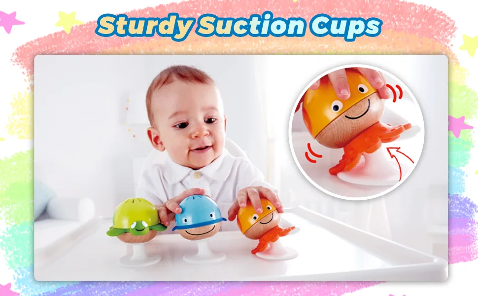 Hape Put-Stay Rattle Set | Three Sea Animal Suction Rattle Toys, Baby Educational Toy Set, Multi, 5'' x 2'' (E0330) - E0330-2