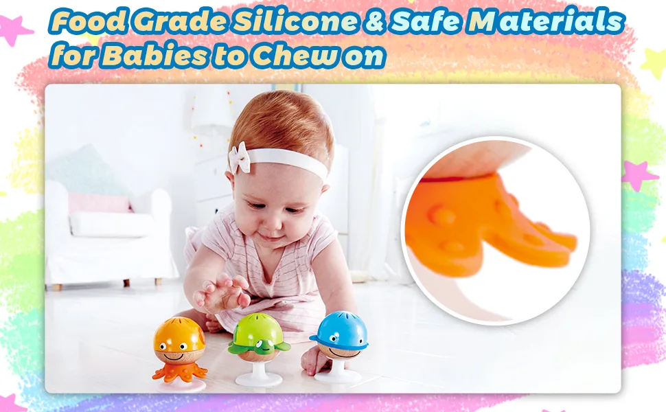 Hape Put-Stay Rattle Set | Three Sea Animal Suction Rattle Toys, Baby Educational Toy Set, Multi, 5'' x 2'' (E0330) - E0330-4