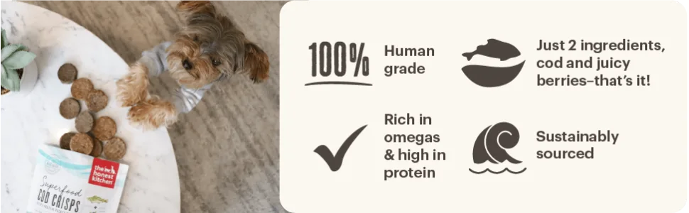 The Honest Kitchen Superfood Cod Crisps - Human Grade Natural Dog Treats - Cod & Berries Blueberry - unspecified
