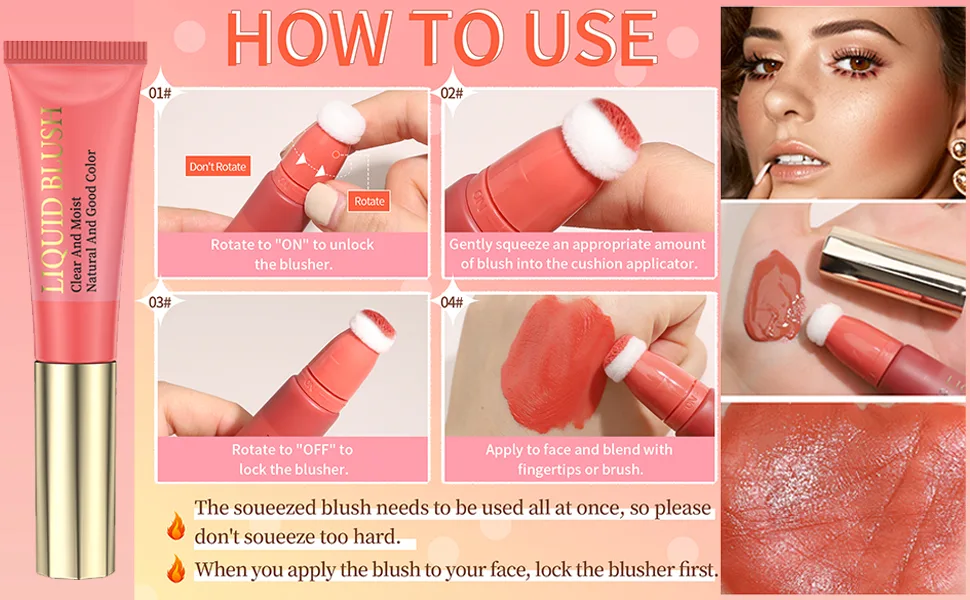Matte Blush Liquid Makeup Lightweight Highlighter Blush Stick Natural Effect Liquid Blush Stick Waterproof Long Lasting For All Skin Types Natural Look (#04) - product information 22