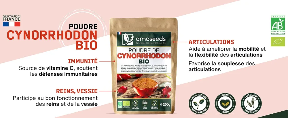 Organic Rose Hip Powder 250G | Joints Mobility Antioxidant Vitamin C Vitality | Superior Quality - banner desktop cyno