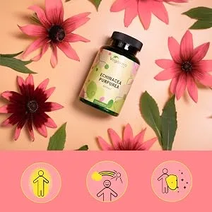 Echinacea Vegavero | Pure Extract: 725 mg | Single: With 4% Polyphenol | 4 Months | Immune System + Powerful Antioxidant | No Additives | Vegan - echinacea