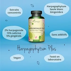 Harpagophytum Plus Vegavero | With Devil's Claw Ginger & White Willow | No Additives | Joint Bread | With Harpagosides Gingerols & Salicin | 120 Capsules | VEGAN - loln
