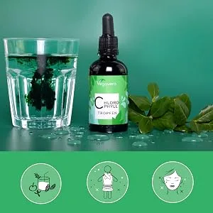 Liquid Chlorophyll Drops | High Dosage: 300 mg | Bottle 60 ml | Detox + Digestion | Natural Source: Alfalfa | No Flavors or Additives | Vegan | Vegavero  - chlorophyl