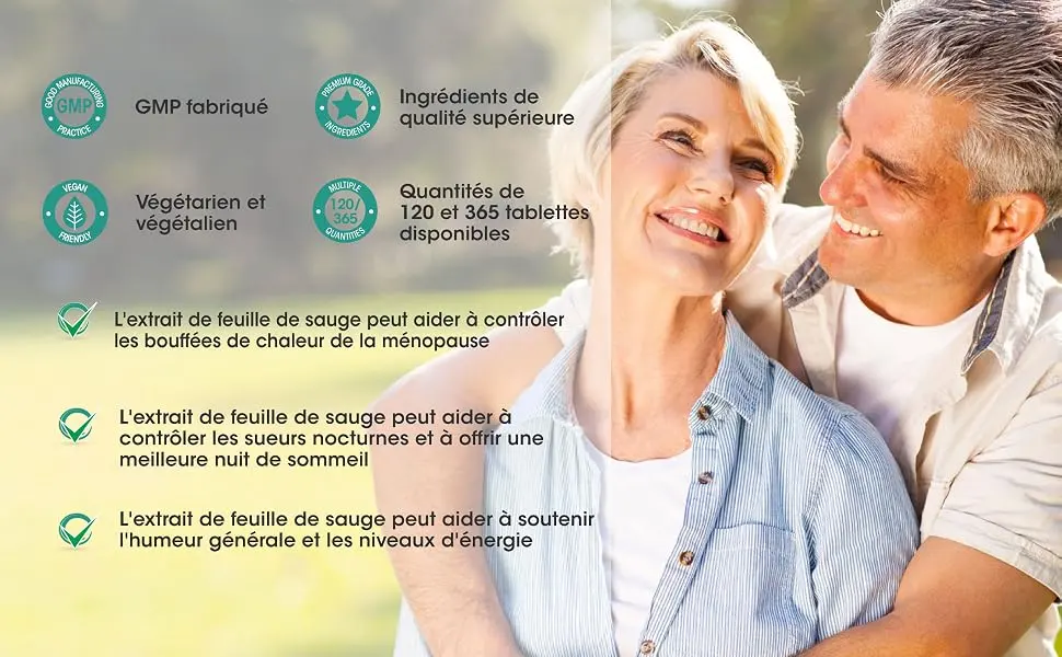 Sage Tablets - 365 Pack - 1 Year Supply - 1800mg High Potency Sage Leaf Tablets - Menopause Support - Vegan - Clearwave Health - comprimés de sauge