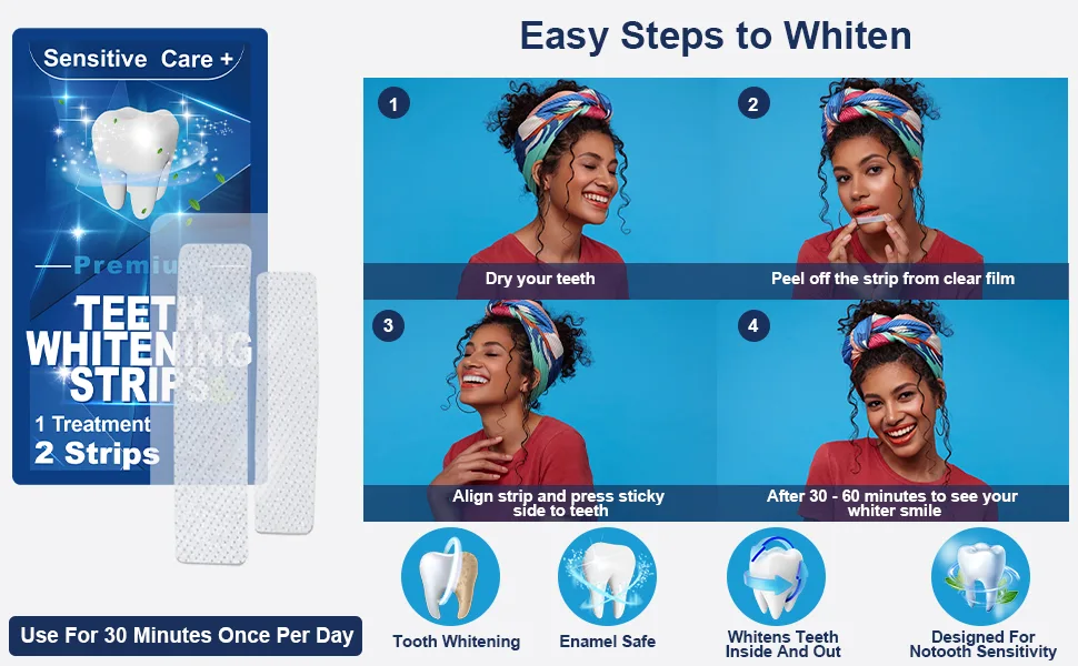 Teeth Whitening Kit Teeth Whitening Strips: 42 Strips 21 Treatments Teeth Whitening Kits Enamel Safe Non-Sensitive Formula - Bandes de blanchiment dentaire rapides et faciles à utiliser