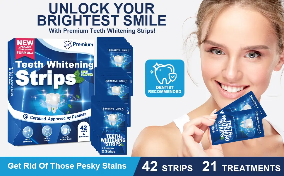 Teeth Whitening Kit Teeth Whitening Strips: 42 Strips 21 Treatments Teeth Whitening Kits Enamel Safe Non-Sensitive Formula - Kit de Blanchiment des Dents-21 Sessions Bandes de Blanchiment Dentaire