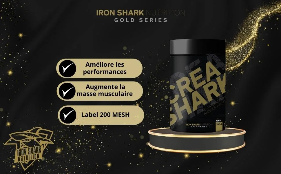 CREA SHARK Ironshark Nutrition Creatine Monohydrate Micronized Form Label 200 Mesh Optimal Absorbency Intense Efforts Explosiveness Strength GOLD Series (300g) - Créa Shark