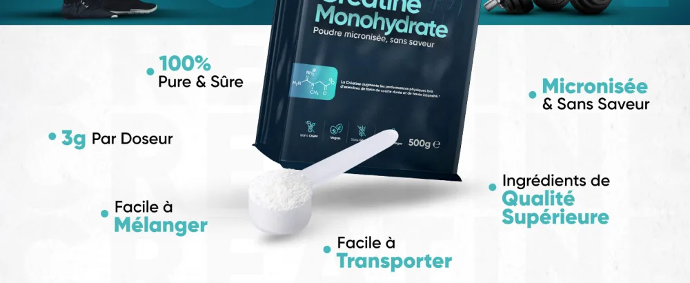 Creatine Monohydrate Powder 500g - Micronized Creatine Monohydrate 165 Servings - complement creatine monohydrate poudre musculation sport haute intensite