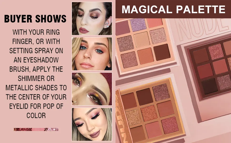 Allbestaye 9 Colors Eyeshadow Palette Glitter Metallic Nude Matte Smoky Eyes Makeup Waterproof - product information 30