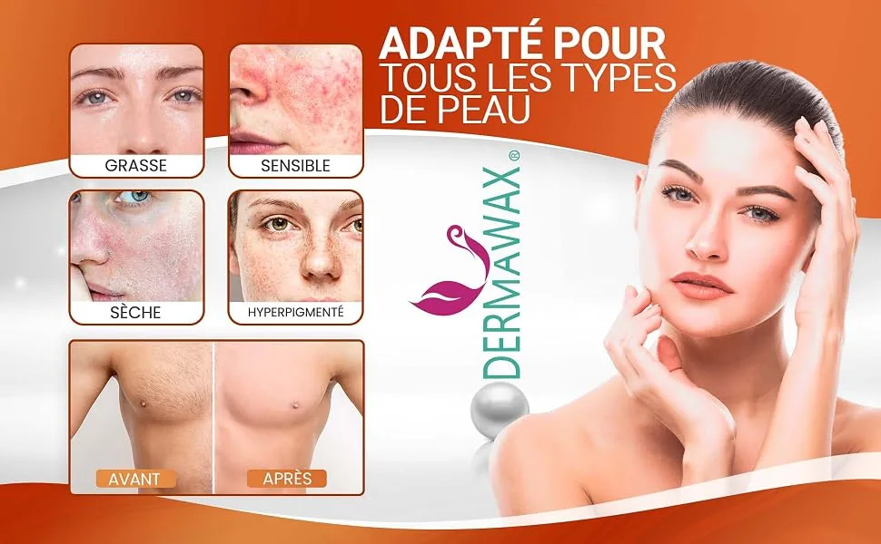 Dermawax 800g Silky Peach Wax Beads Without Strips - High Performance Wax for Hair Removal - Face Legs Bikini and Intimate Ar - Adapté pour tous les types de peau