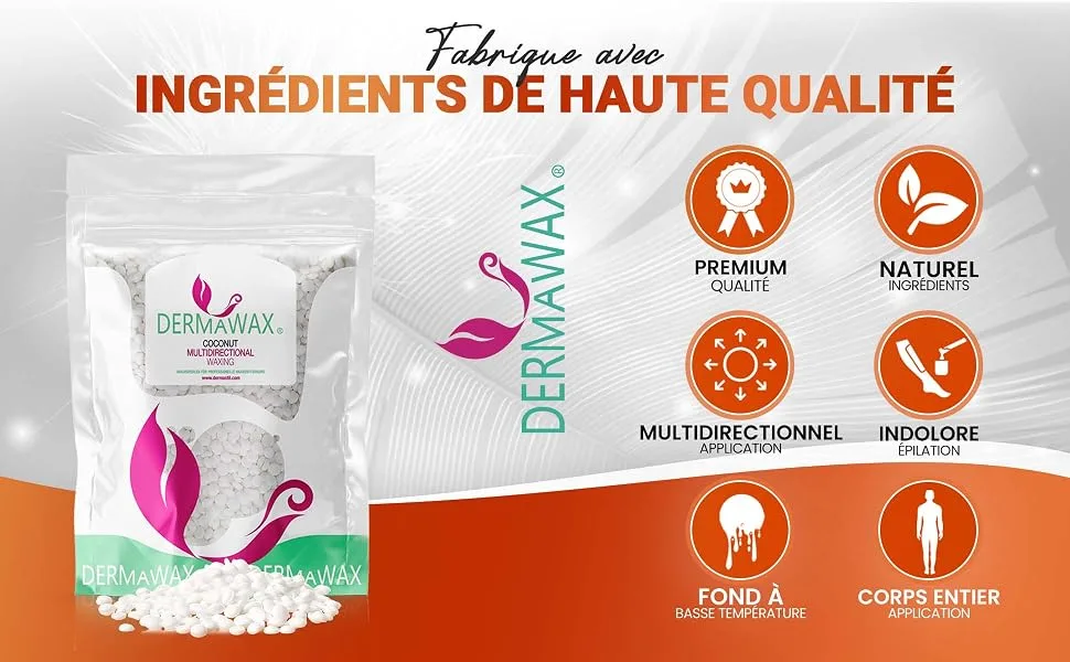 Dermawax 800g Silky Peach Wax Beads Without Strips - High Performance Wax for Hair Removal - Face Legs Bikini and Intimate Ar - Fabrique avec ingrédients de haute qualité indolore épilation