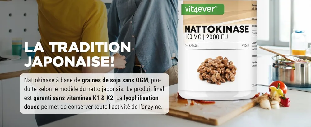 Nattokinase - 365 100mg Capsules (20 000 FU/g) - 12 Months Stock - Vegan - Non-GMO - No Additives - Vit4ever