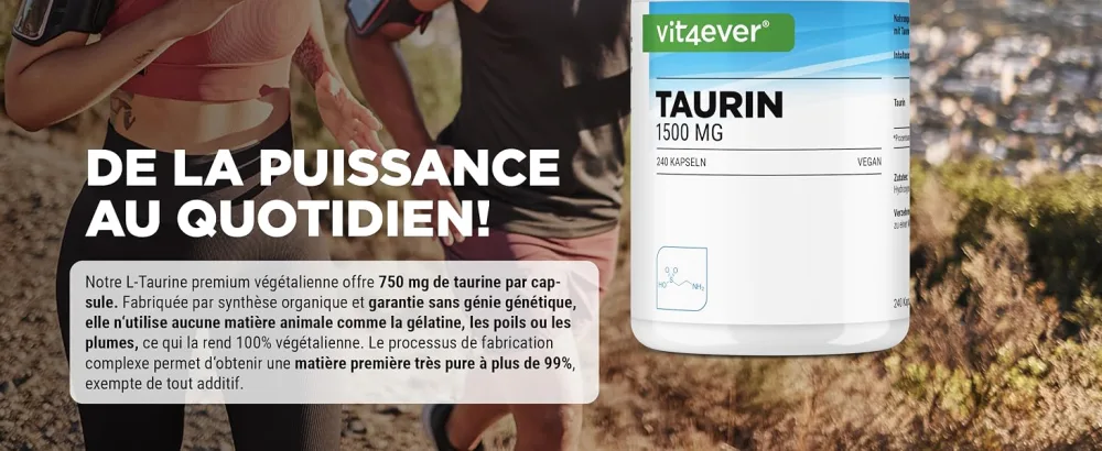 Taurine - 240 Capsules - High Dosed with 1500 mg per Daily Serving - 99% Purity - No Additives - Vegan - Vit4ever